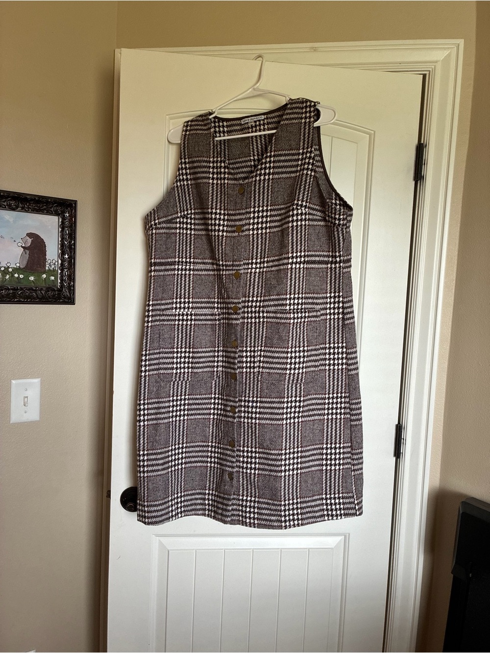 GUC 2XL Love Olive Co Sleeveless Plaid Button-Front Dress in Brown and White